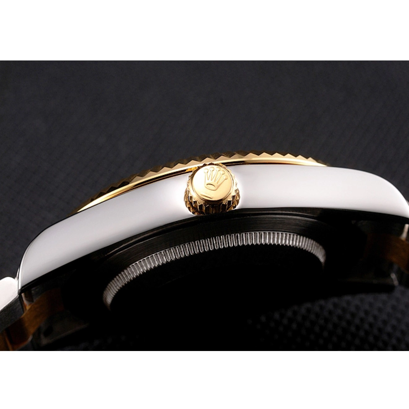 Aaa fake watches Gold Bezel Case Bracelet Swiss Tone Dial Steel Two Datejust Stainless Rolex Black 0825